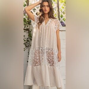 POL Cream Floral Midi Dress